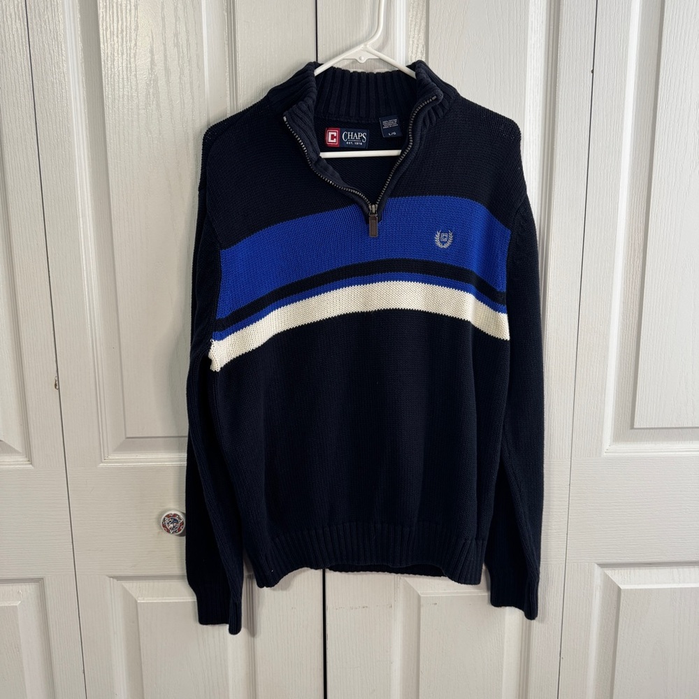 Chaps tight knit quarter zip embroidered logo sweater size large